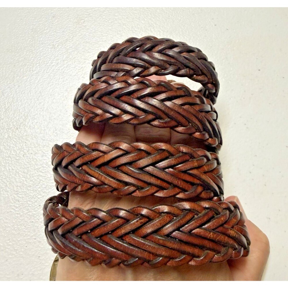 Talbots Vintage Brown Braided Genuine Leather Belt Solid Brass Buckle Size M